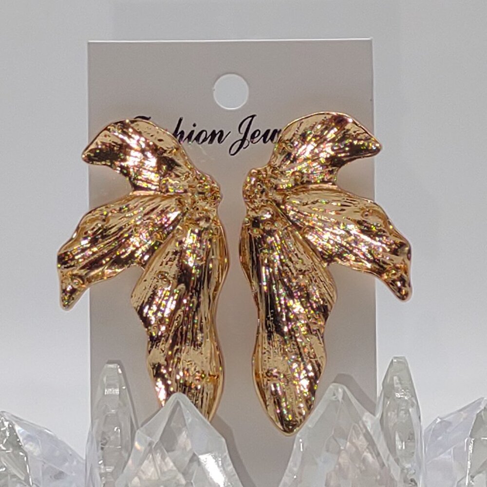 Gold Flower Petal Stud Earrings - Picture 6 of 6